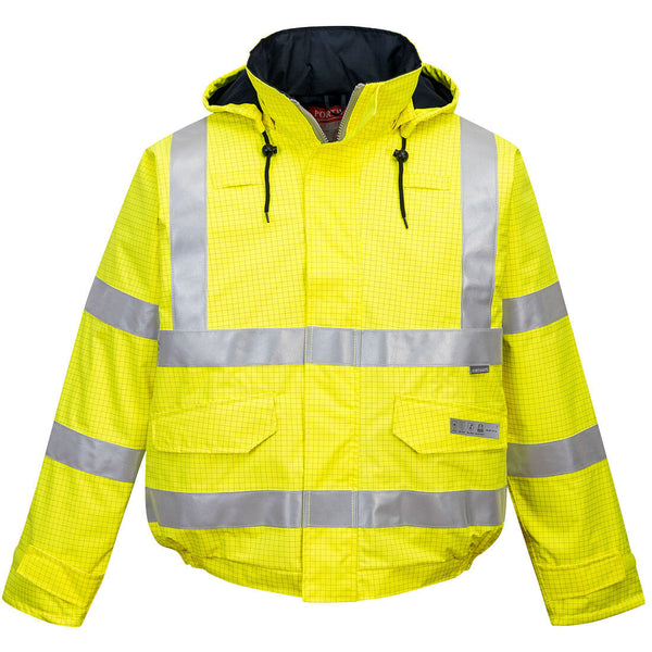 Portwest® Bizflame Rain Hi-Vis Anti-static FR Bomber Jacket, Yellow, Size 6XL (US773YER6XL) Each