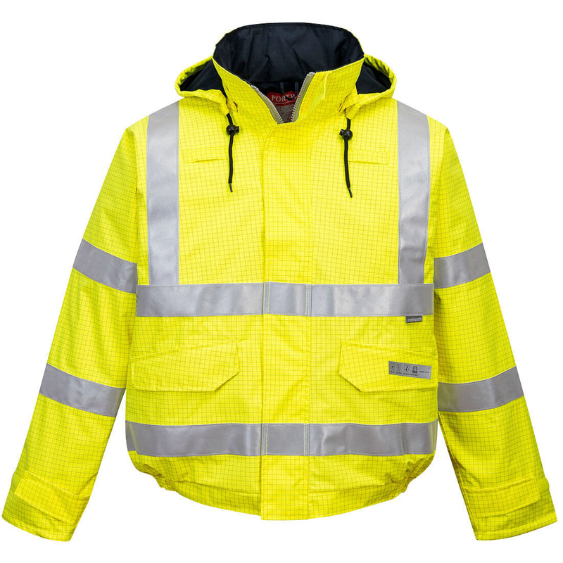 Portwest® Bizflame Rain Hi-Vis Anti-static FR Bomber Jacket, Yellow, Size 6XL (US773YER6XL) Each