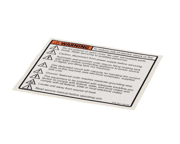 Wilbur Curtis 3375000677 Label, Universal Warning (WCWC-38149) Each