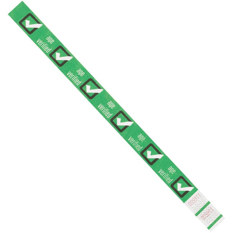 3/4 x 10" Green "Age Verified" Tyvek® Wristbands, Case Of 500 Case Of 500