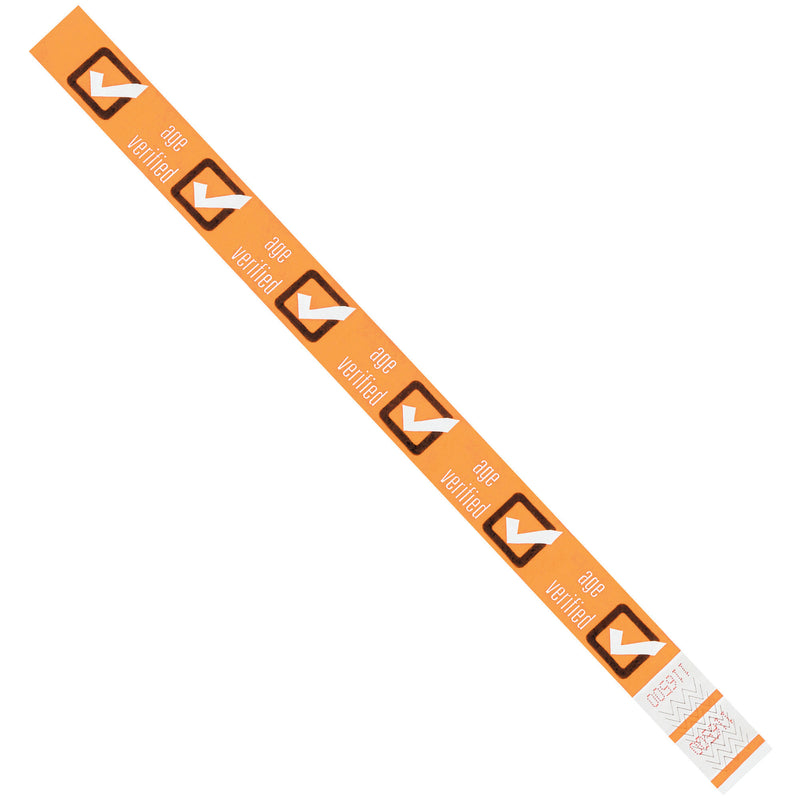 3/4 x 10" Orange "Age Verified" Tyvek® Wristbands, Case Of 500 Case Of 500