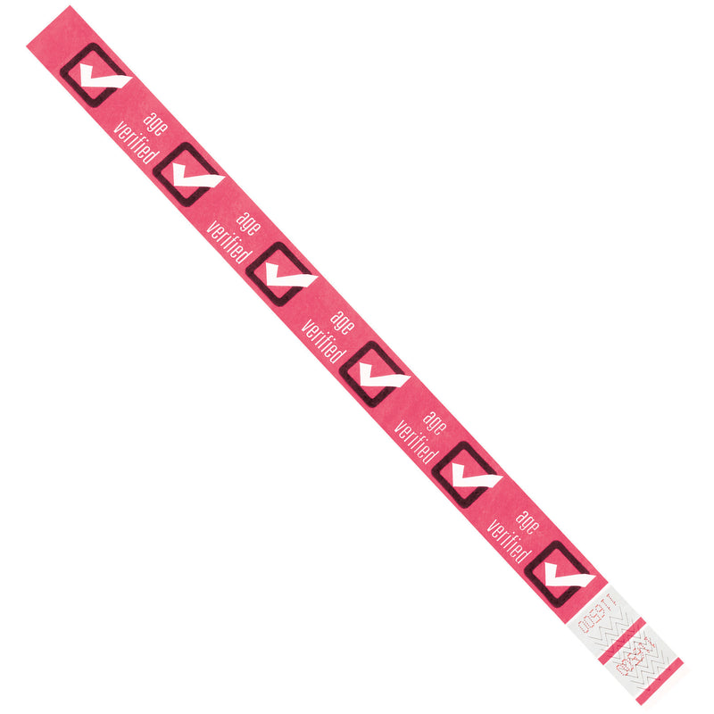3/4 x 10" Pink "Age Verified" Tyvek® Wristbands (WR102PK) Case Of 500