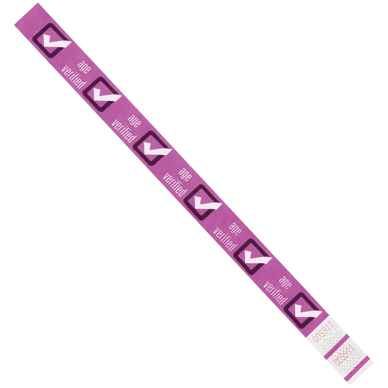 3/4 x 10" Purple "Age Verified" Tyvek® Wristbands, Case Of 500 Case Of 500