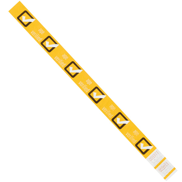 3/4 x 10" Yellow "Age Verified" Tyvek® Wristbands, Case Of 500 Case Of 500