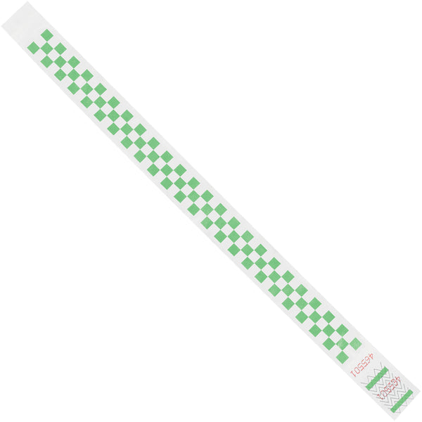 3/4 x 10" Green Checkerboard Tyvek® Wristbands, Case Of 500 Case Of 500