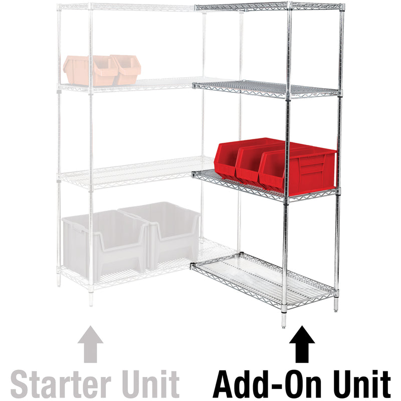 36 x 12 x 86" - 4 Shelf Wire Shelving Add-On Unit (WS361286A) Each