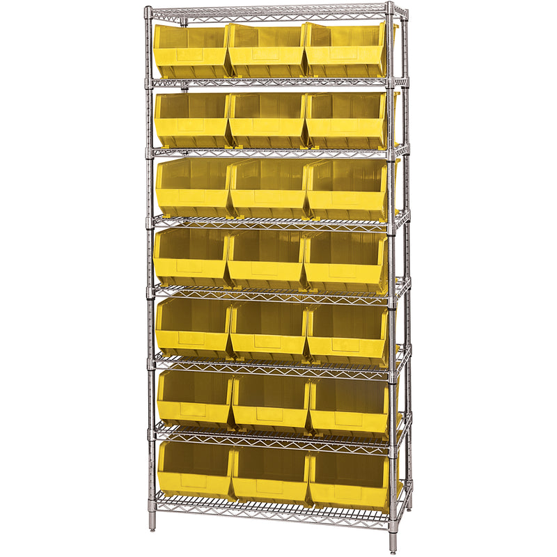 36 x 18 x 74" - 8 Shelf Wire Shelving Unit with (21) Yellow Bins (WSBQ225Y) Each