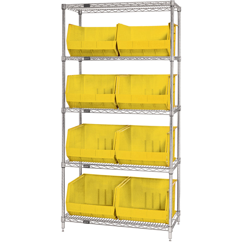 36 x 18 x 74" - 5 Shelf Wire Shelving Unit with (8) Yellow Bins (WSBQ270Y) Each