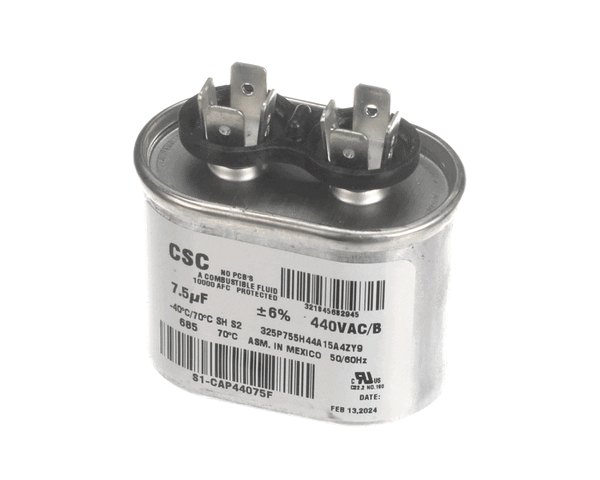 York S1-Cap44075F Capacitor,Run Single,7.5Mfd,440V,Flat (YORKS1-CAP44075F) Each