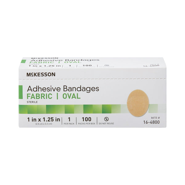 McKesson Adhesive Strip 1 X 1-1/4 Inch Fabric Oval Tan Sterile (1103072_BX) 100/BX