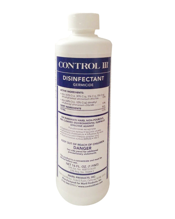 Control III® Disinfectant Germicide Surface Disinfectant Cleaner Quaternary Based Manual Pour Liquid Concentrate 16 oz. Bottle Benzaldehyde Scent NonSterile (914097_EA) 1/EA