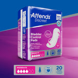 Attends® Discreet Bladder Control Pad 10-1/2 Inch Length Moderate Absorbency Polymer Core One Size Fits Most (1039118_BG) 20/BG