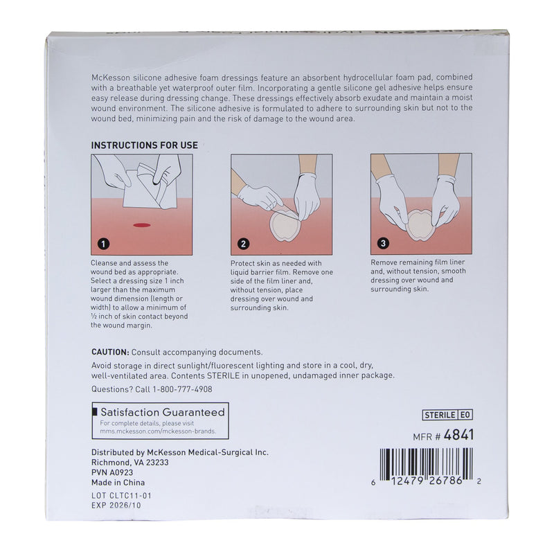 McKesson Foam Dressing 9 X 9 Inch With Border Waterproof Film Backing Silicone Gel Adhesive Sacral Sterile (1238306_BX) 5/BX