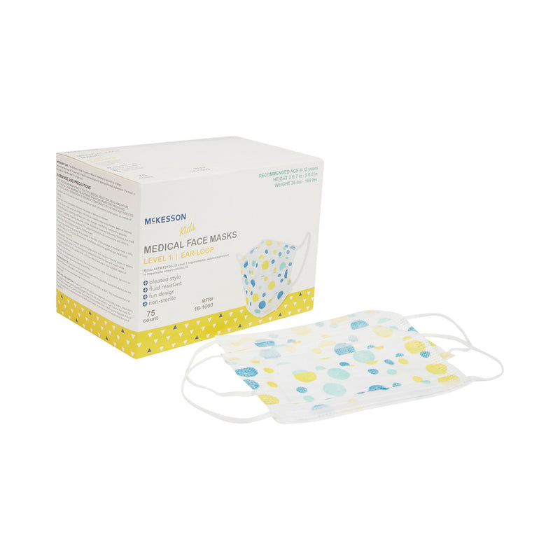 McKesson Procedure Mask ASTM Level 1 Earloops Child Size (1162227_BX) 75/BX