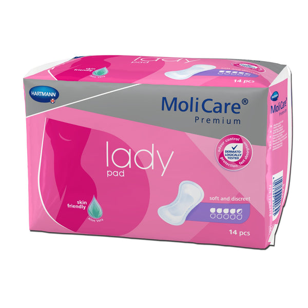 MoliCare® Premium Lady Pads Bladder Control Pad 6-1/2 X 16 Inch Moderate Absorbency Polymer Core One Size Fits Most (1127665_BG) 14/BG