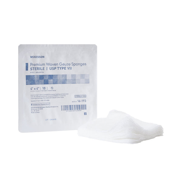 McKesson Gauze Sponge 4 X 4 Inch 8-Ply Sterile 10 per Tray (854383_BX) 1/BX