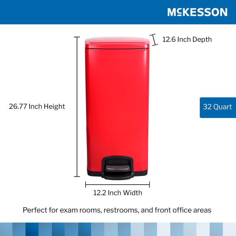 McKesson Trash Can 32 Quart / 8 gal. Red Metal Square (1223682_EA) 1/EA