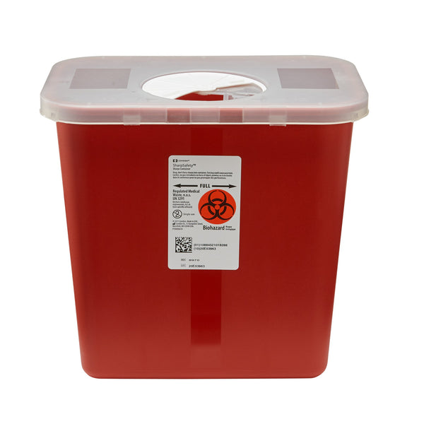 SharpSafety™ Sharps Container Red Base 10 H X 10-1/2 W X 7-1/4 D Inch Vertical Entry 2 Gallon (138112_EA) 1/EA