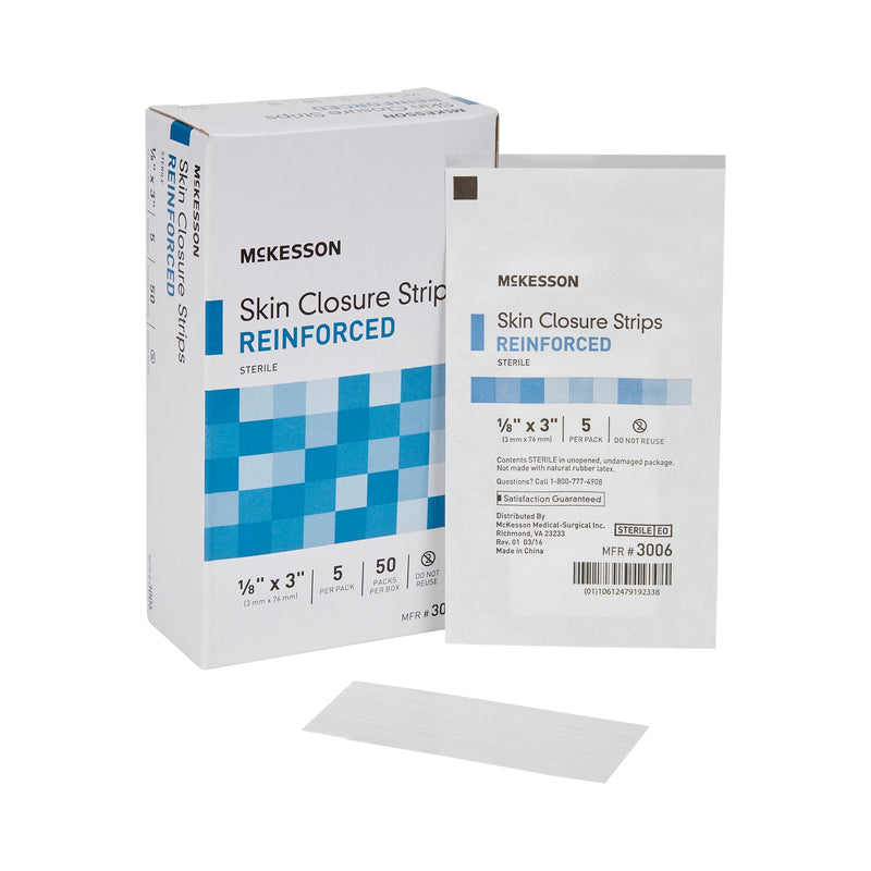 McKesson Skin Closure Strip 1/8 X 3 Inch Nonwoven Material Reinforced Strip White (876305_PK) 1/PK