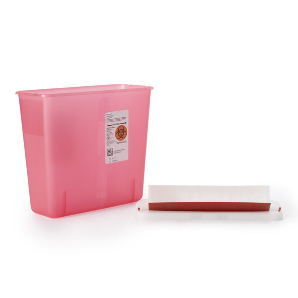 In-Room™ Sharps Container Translucent Red Base 11 H X 10-3/4 W X 4-3/4 D Inch Horizontal Entry 1.25 Gallon (172258_EA) 1/EA
