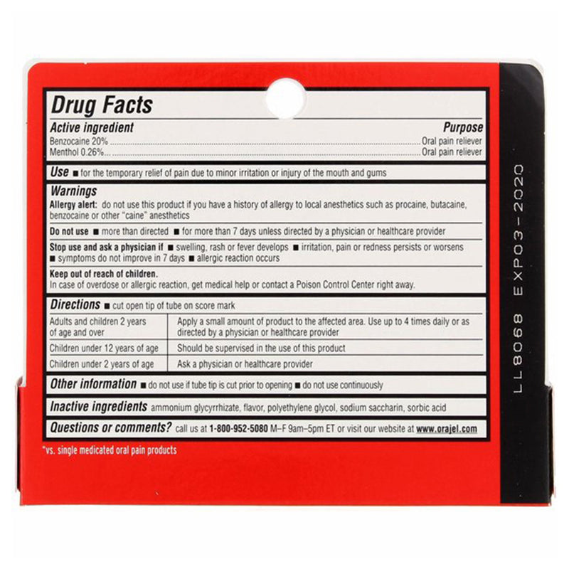 Orajel® Oral Pain Relief 20% Strength Benzocaine Oral Gel 0.42 oz. (479537_EA) 1/EA