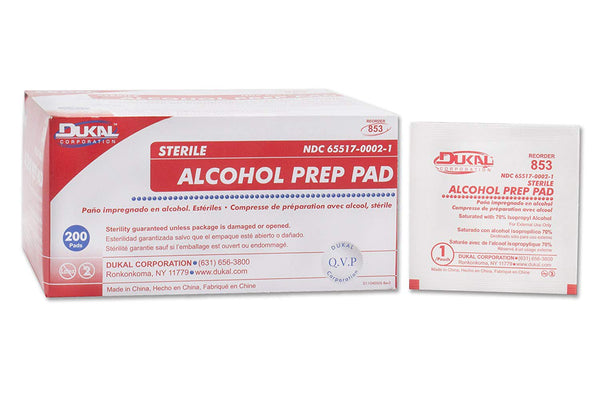 Dukal® Alcohol Prep Pad 70% Strength Isopropyl Alcohol Individual Packet Medium Sterile (926718_CS) 4000/CS