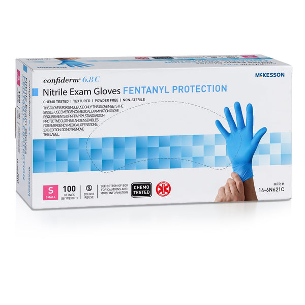McKesson Confiderm® 6.8C Exam Glove Small NonSterile Nitrile Standard Cuff Length Fully Textured Blue Chemo Tested / Fentanyl Tested (1225743_CS) 1000/CS