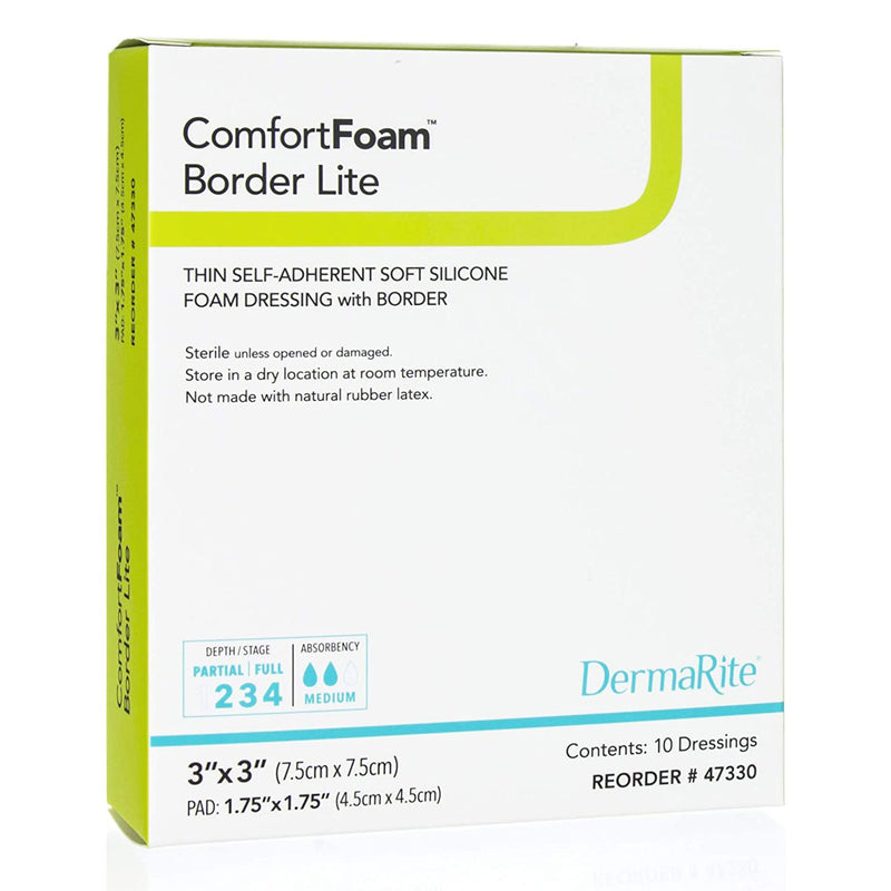 ComfortFoam™ Border Lite Thin Foam Dressing 3 X 3 Inch With Border Waterproof Backing Silicone Adhesive Square Sterile (1003182_BX) 10/BX