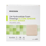 McKesson Lite Thin Foam Dressing 4 X 4 Inch Without Border Film Backing Silicone Gel Adhesive Square Sterile (1083093_CS) 200/CS