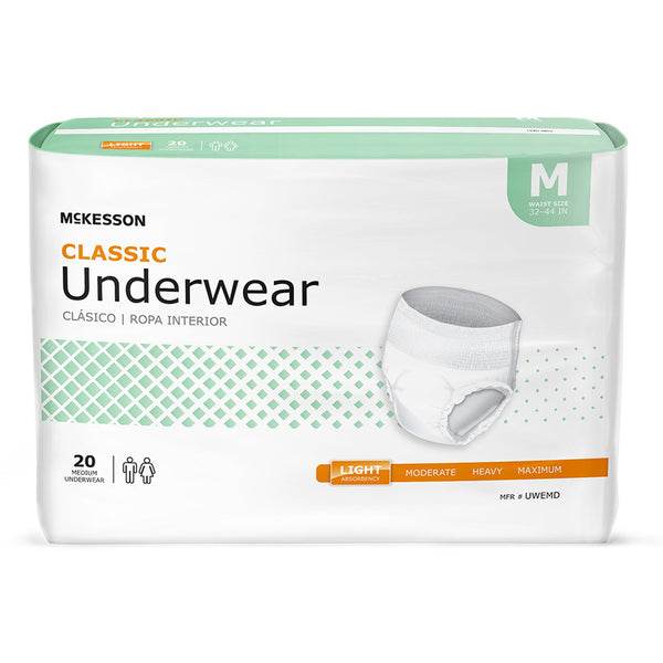 McKesson Classic Unisex Adult Absorbent Underwear Pull On with Tear Away Seams Medium Disposable Light Absorbency (884177_CS) 4/CS