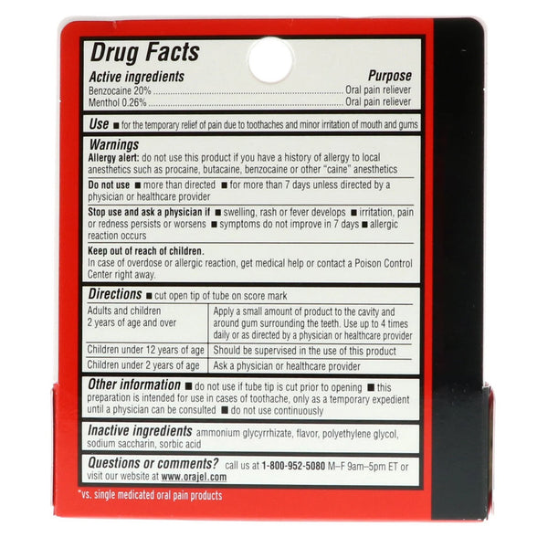 Orajel® 2X Oral Pain Relief 20% Strength Benzocaine Oral Gel 0.25 oz. (1225995_EA) 1/EA