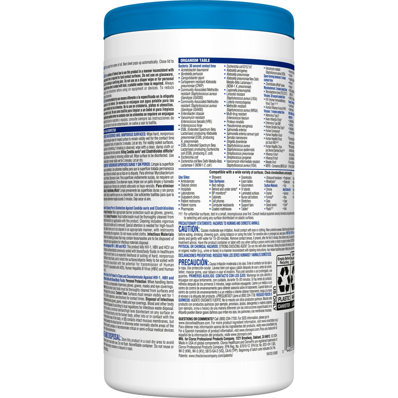 Clorox Healthcare® Surface Disinfectant Cleaner Premoistened Bleach Germicidal Manual Pull Wipe 150 Count Canister Floral Scent NonSterile (726380_CS) 6/CS