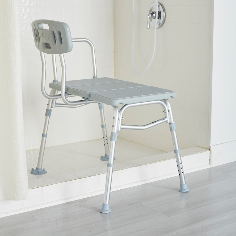 McKesson Knocked Down Bath Transfer Bench Removable Arm Rail 17-1/2 to 22-1/2 Inch Seat Height 400 lbs. Weight Capacity (1065210_EA) 1/EA