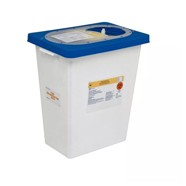 Covidien® Sharp Safety Pharmaceutical Waste Container White Base 18-3/4 H X 12-3/4 D X 18-1/4 W Inch Vertical Entry 12 Gallon (477428_CS) 10/CS