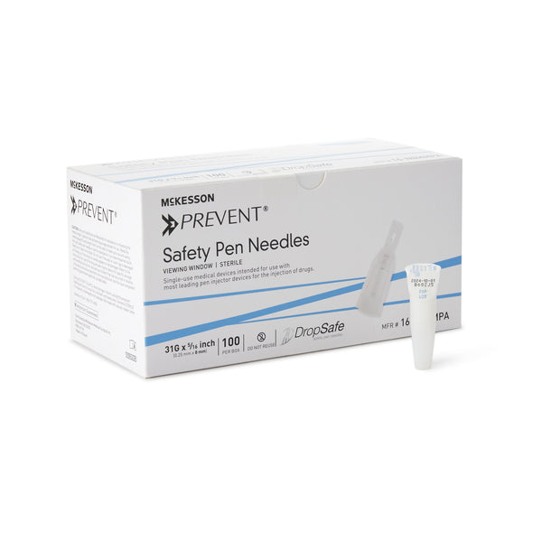 McKesson Prevent® Safety Insulin Pen Needle 31 Gauge 8 mm Length Automatic Safety Without Back-End Shield (1118153_BX) 100/BX