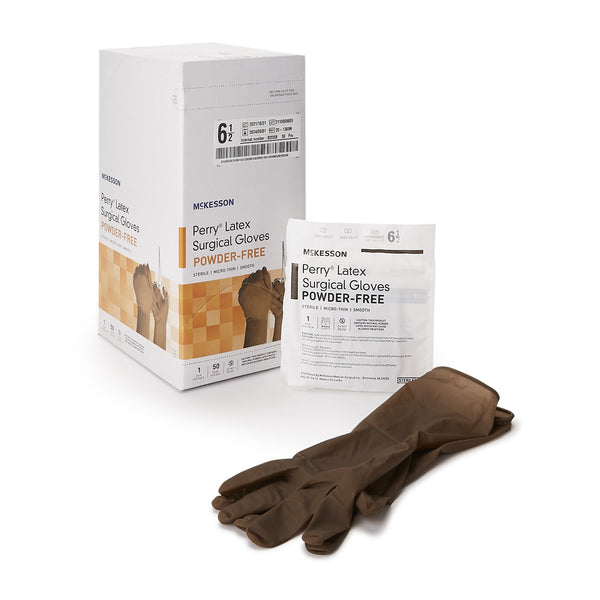 McKesson Perry® Surgical Glove Size 6.5 Sterile Latex Standard Cuff Length Smooth Brown Not Chemo Approved (1044729_CS) 200/CS
