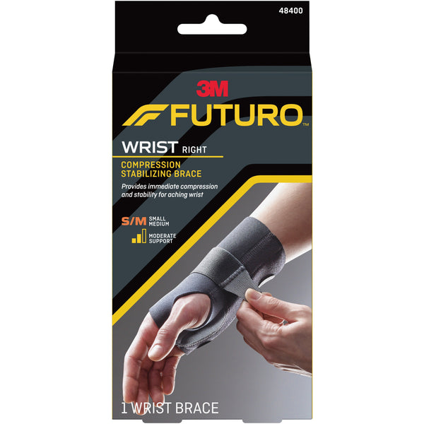 Futuro™ Compression Stabilizing Wrist Brace Low Profile Aluminum / Nylon / Polyester / Polyethylene / Spandex / Silicone Right Hand Black Small / Medium (971913_EA) 1/EA