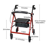 McKesson 4 Wheel Rollator Red Adjustable Height / Folding Aluminum Frame (1065263_EA) 1/EA