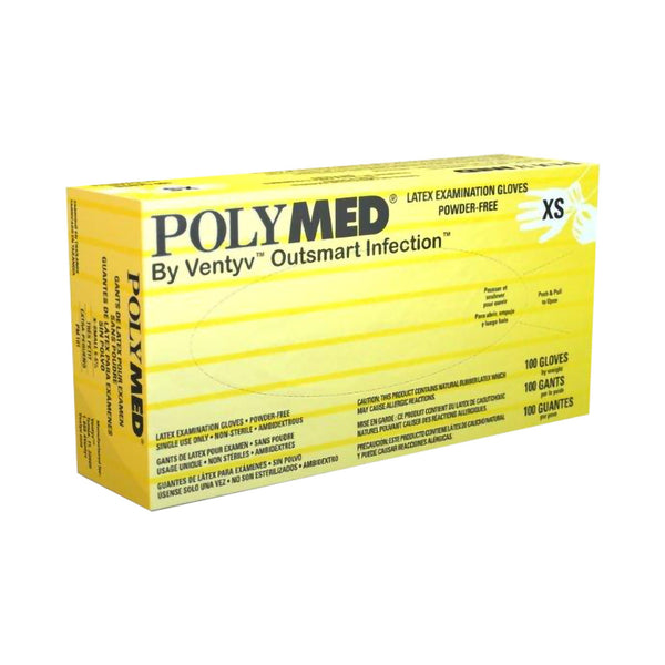 Polymed® Exam Glove X-Small NonSterile Latex Standard Cuff Length Fully Textured Ivory Not Rated (349003_BX) 100/BX