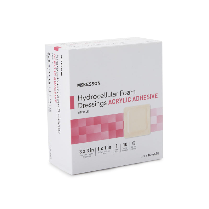 McKesson Foam Dressing 3 X 3 Inch With Border Film Backing Acrylic Adhesive Square Sterile (1138279_CS) 100/CS