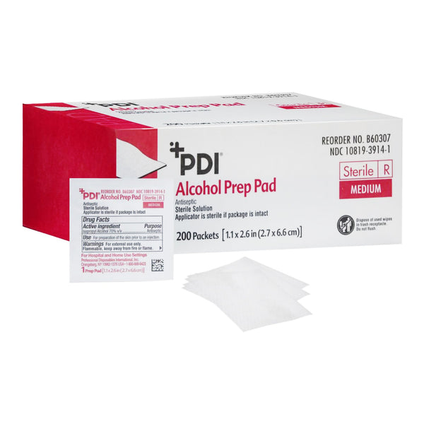 PDI® Alcohol Prep Pad 70% Strength Isopropyl Alcohol Individual Packet Medium Sterile (173778_EA) 1/EA