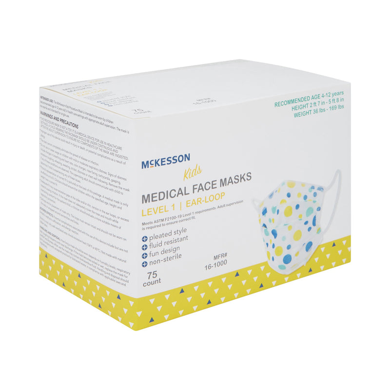 McKesson Procedure Mask ASTM Level 1 Earloops Child Size (1162227_CS) 750/CS