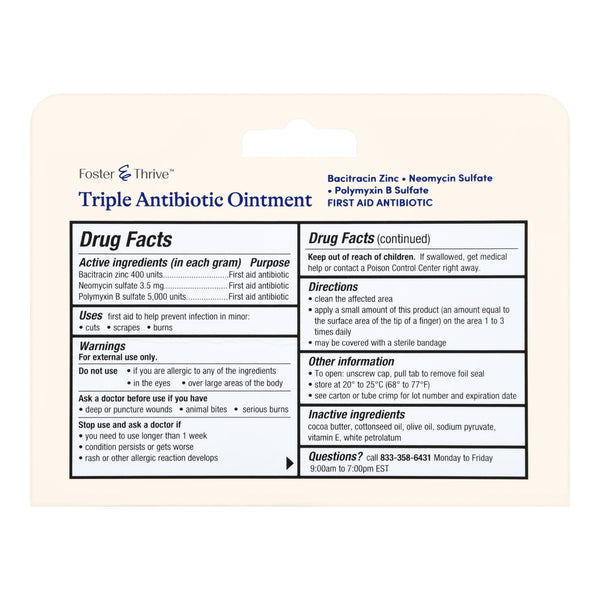 Foster & Thrive™ First Aid Antibiotic Bacitracin / Neomycin / Polymyxin B Ointment 1 oz. Tube (1244999_EA) 1/EA