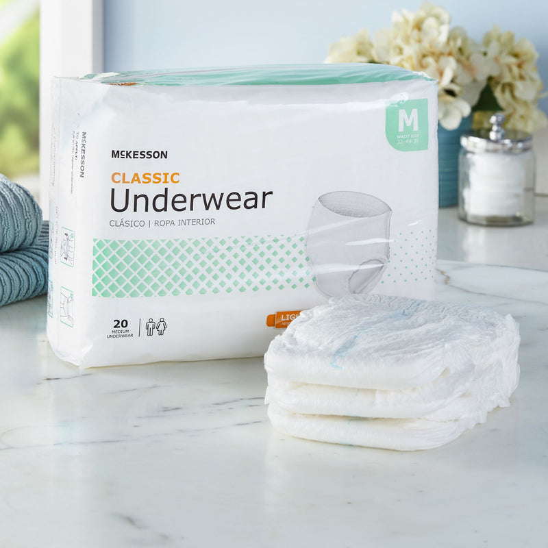 McKesson Classic Unisex Adult Absorbent Underwear Pull On with Tear Away Seams Medium Disposable Light Absorbency (884177_CS) 4/CS