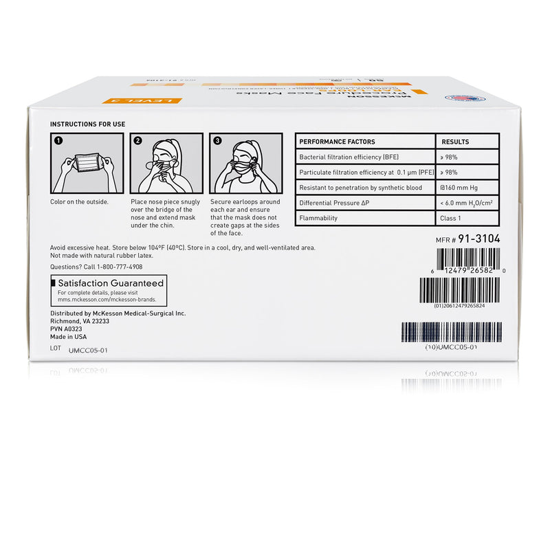 McKesson Procedure Mask ASTM Level 3 Earloops One Size Fits Most (1221960_CS) 500/CS