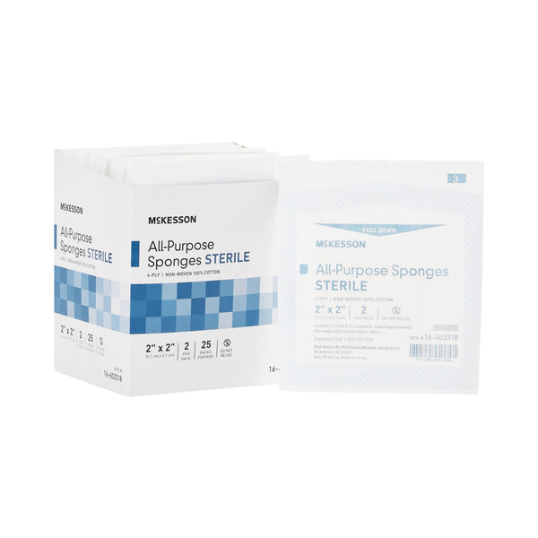 McKesson Nonwoven Sponge 2 X 2 Inch 4-Ply Sterile 2 per Pack (481052_BX) 25/BX