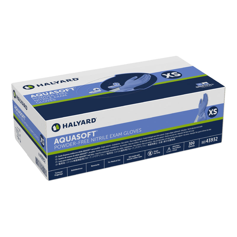 Aquasoft® Exam Glove X-Small NonSterile Nitrile Standard Cuff Length Textured Fingertips Blue Chemo Tested (975528_CS) 3000/CS