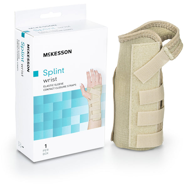 McKesson Wrist Brace Low Profile / Contoured / Wraparound Aluminum / Cotton / Elastic Left Hand Beige X-Small (1159152_EA) 1/EA
