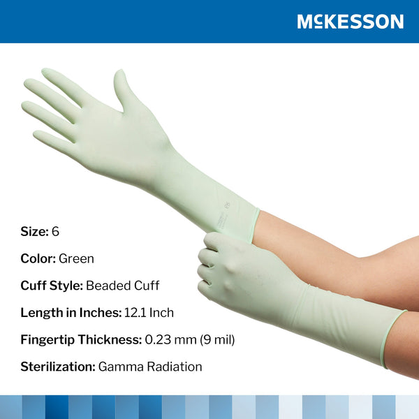 McKesson Perry® Performance Plus Surgical Glove Size 6 Sterile Polyisoprene Standard Cuff Length Smooth Green Chemo Tested (1044720_BX) 50/BX