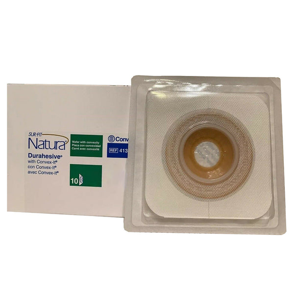 Sur-Fit Natura® Ostomy Barrier Precut, Extended Wear Durahesive® Adhesive 45 mm Flange System Hydrocolloid 7/8 Inch Opening 4-1/2 X 4-1/2 Inch (466132_BX) 10/BX